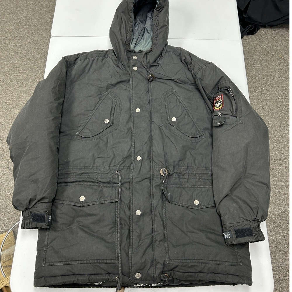 Triple F.A.T. Goose Parka Jacket Mens S Black Down Filled Hooded Heavy Puffer
